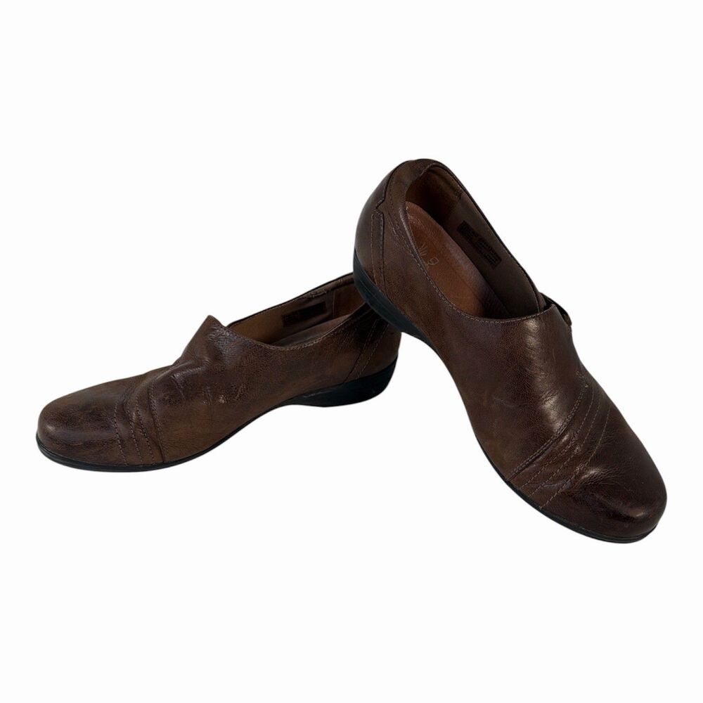 Dansko Leather Loafers Womens US 10 EU40 Brown Good Slip On Low Wedge 5500230200